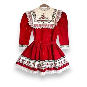 Daisy Kingdom Factory Red Honey Bunny Print Holiday Christmas Dress Girls Sz 5